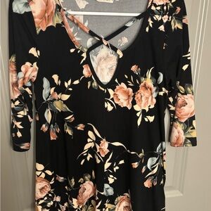 Floral Maternity Black Dress with Pink and Cream Roses